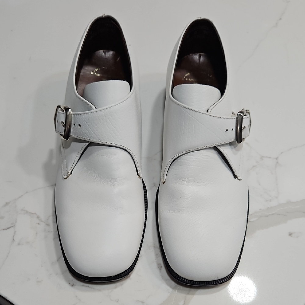 Men's White Leather Buckle Shoes